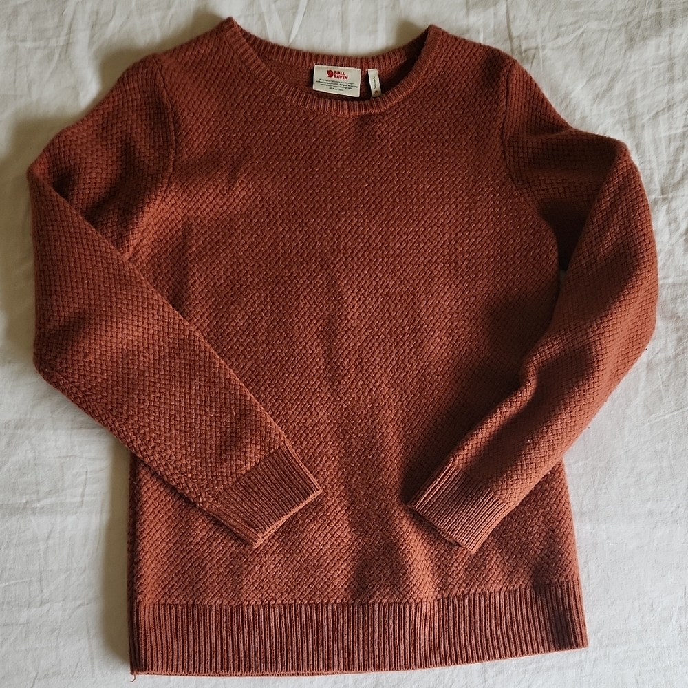 Fjallraven Brown Crew Neck Sweater with Ribbed Texture